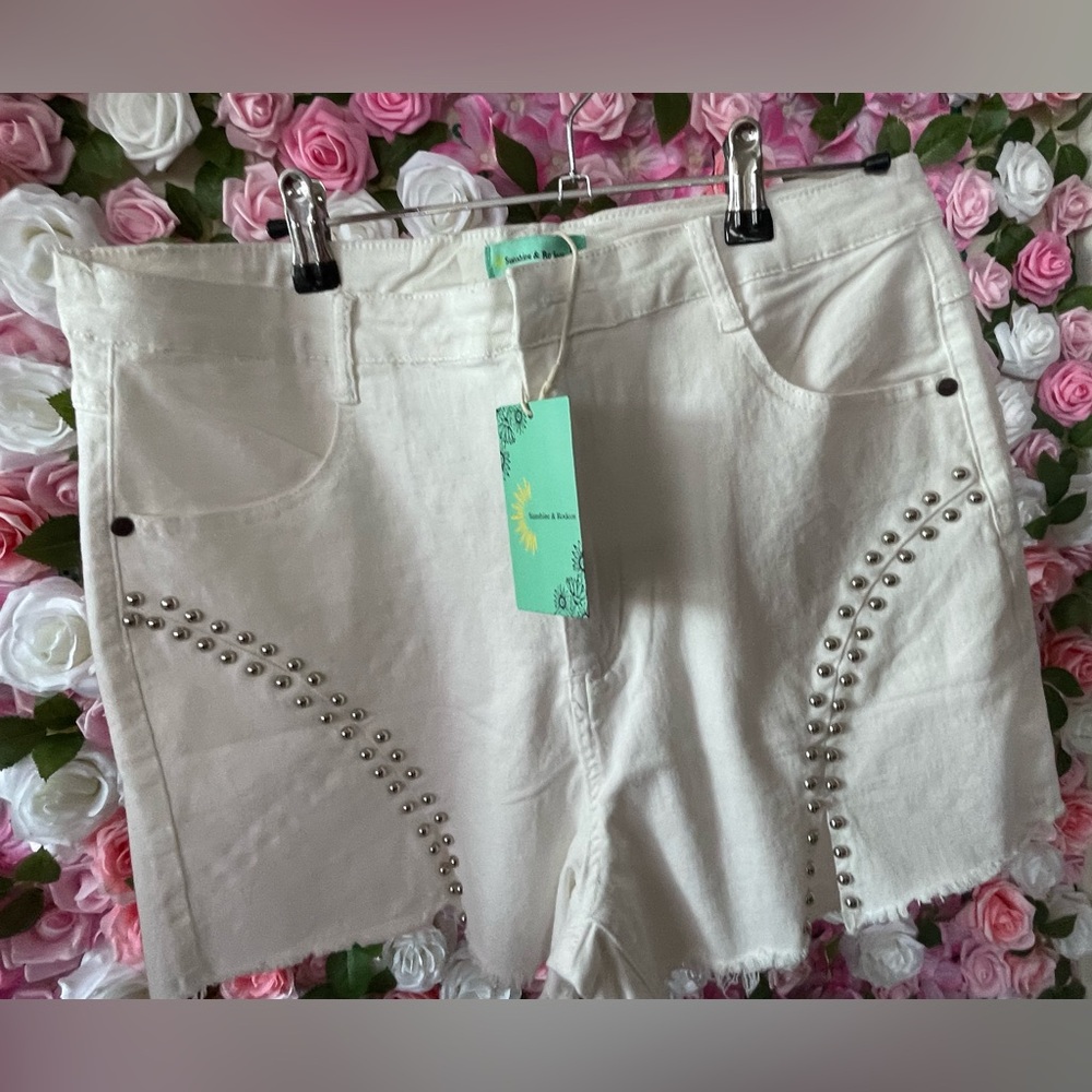 Women White Studded Shorts
